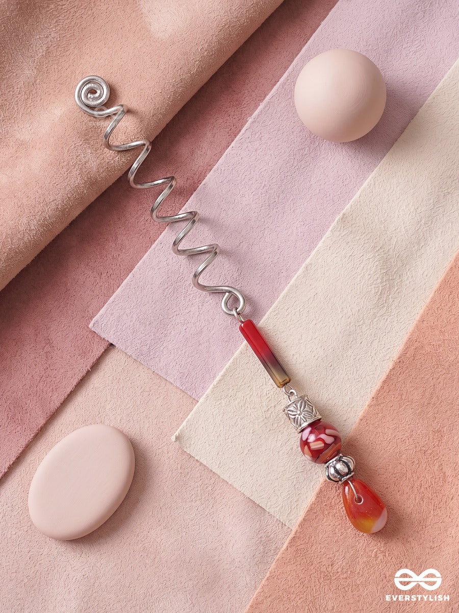 Cherry Dew – Silver Spiral Braidlet With Red Beads And Teardrop Charm