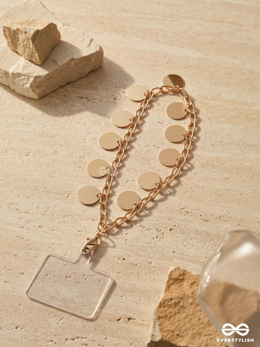 Golden Disco – Gold-Tone Chain Phone Sling With Round Charms