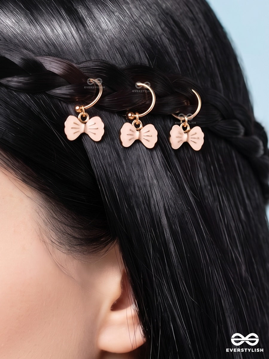 Blush Bows – Gold-Tone Hair Accessory Set Of 3 With Pastel Bow Charms