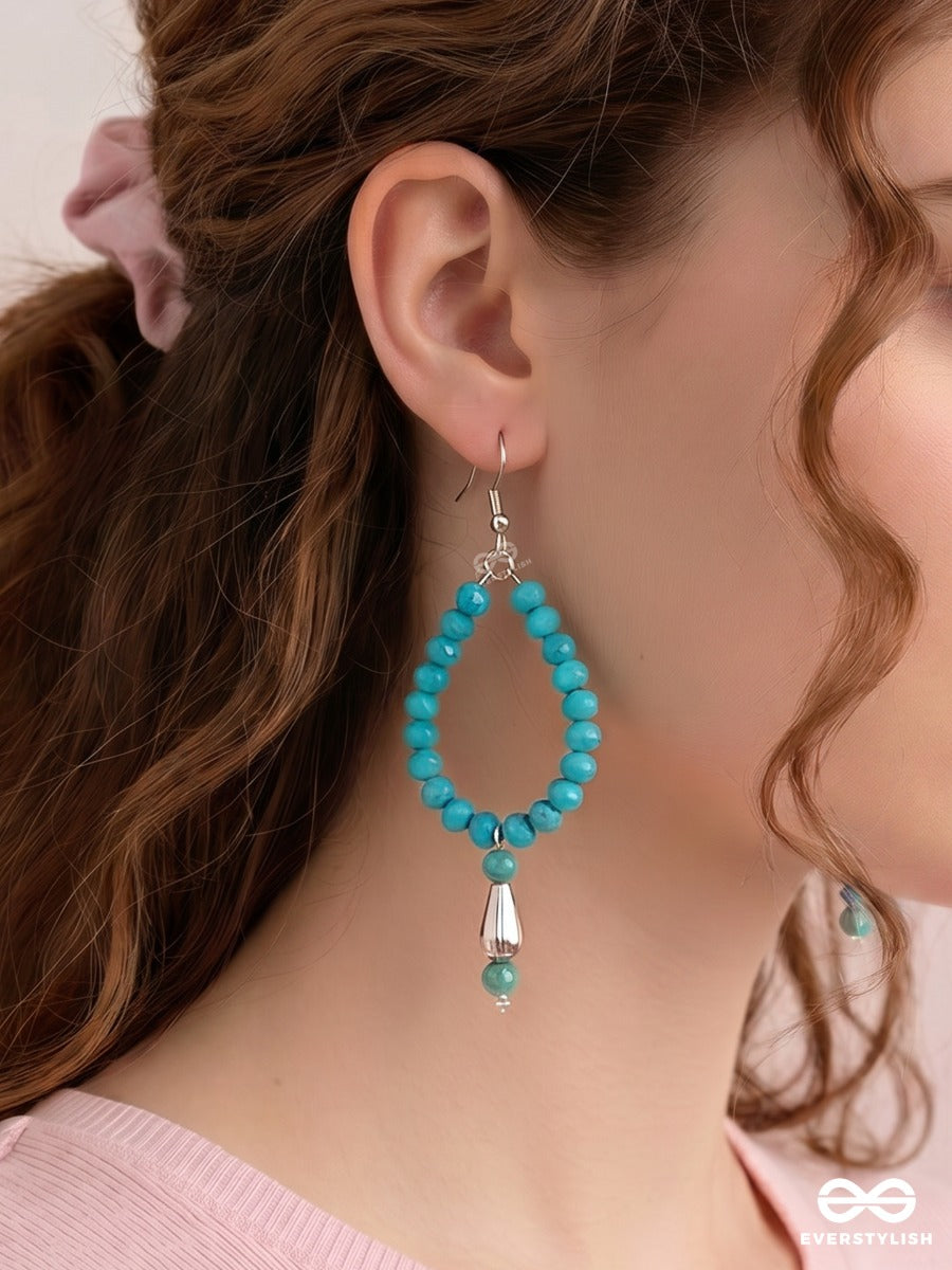 Blue Caravan – Beaded Teardrop Earrings With Antique Silver Cone Drops