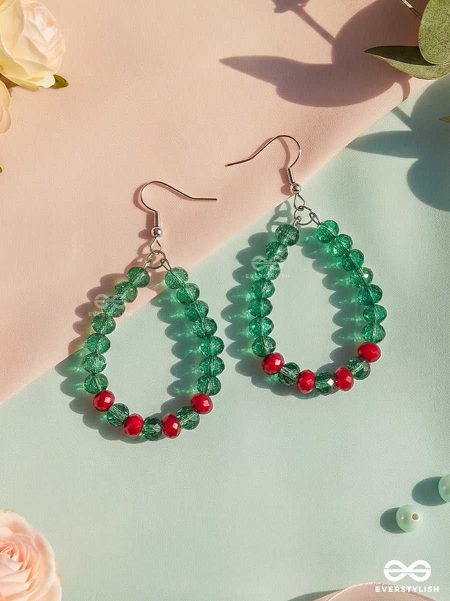 Botanic Ruby – Green Crystal Teardrop Earrings With Ruby Accents