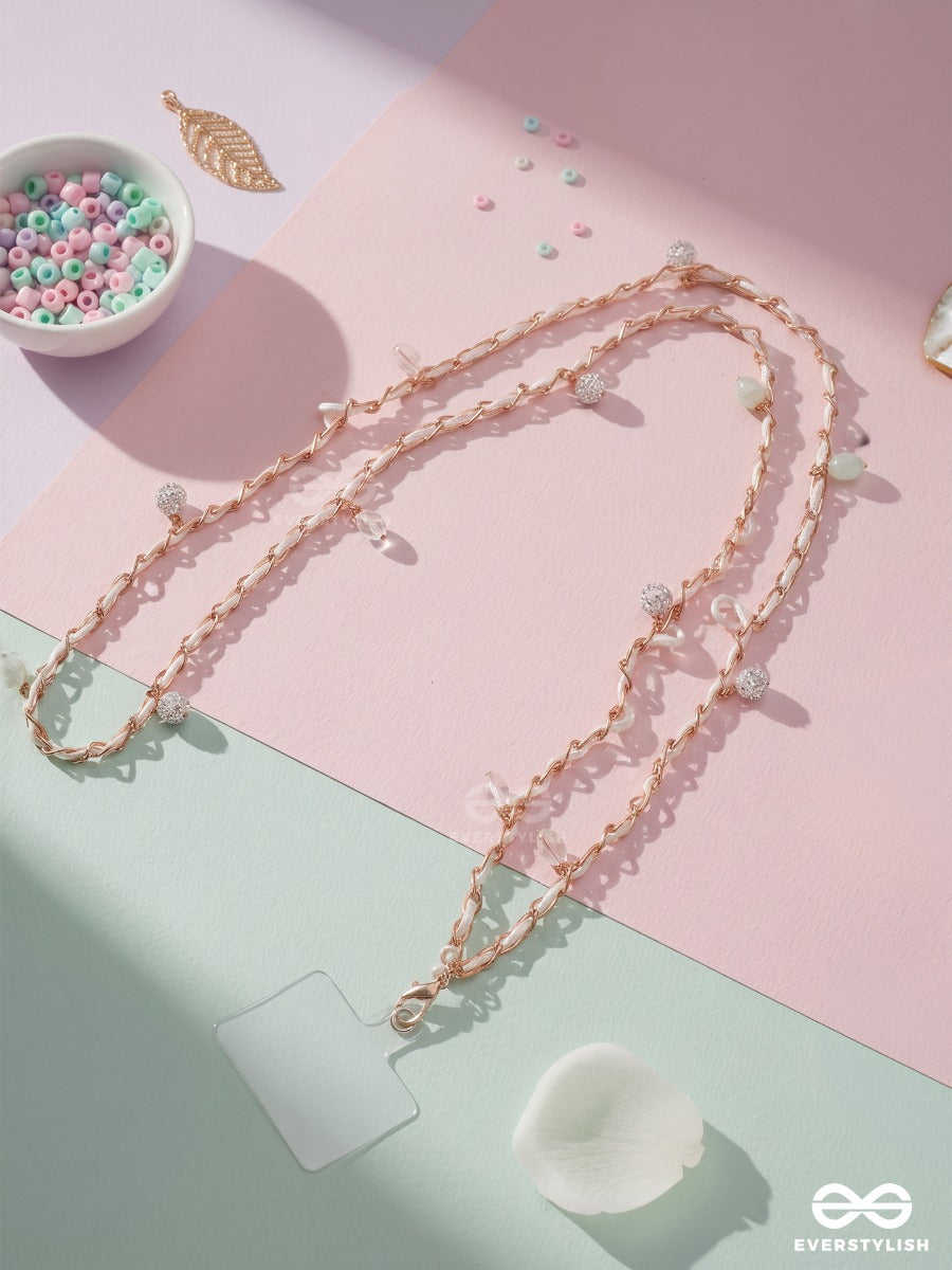 Pearl Whimsy – Gold Phone Sling With Pearls, Mint Beads And Crystal Charms