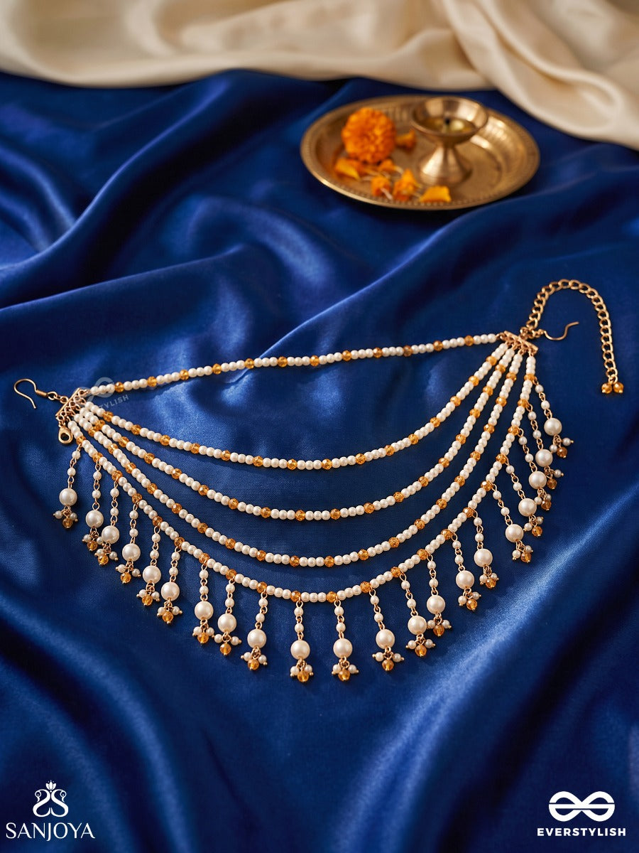 Kinjal – Flower Filament – Multi-Purpose 3-In-1 Layered Chain With Amber Beadwork, Pearl Clusters And Cascading Strands