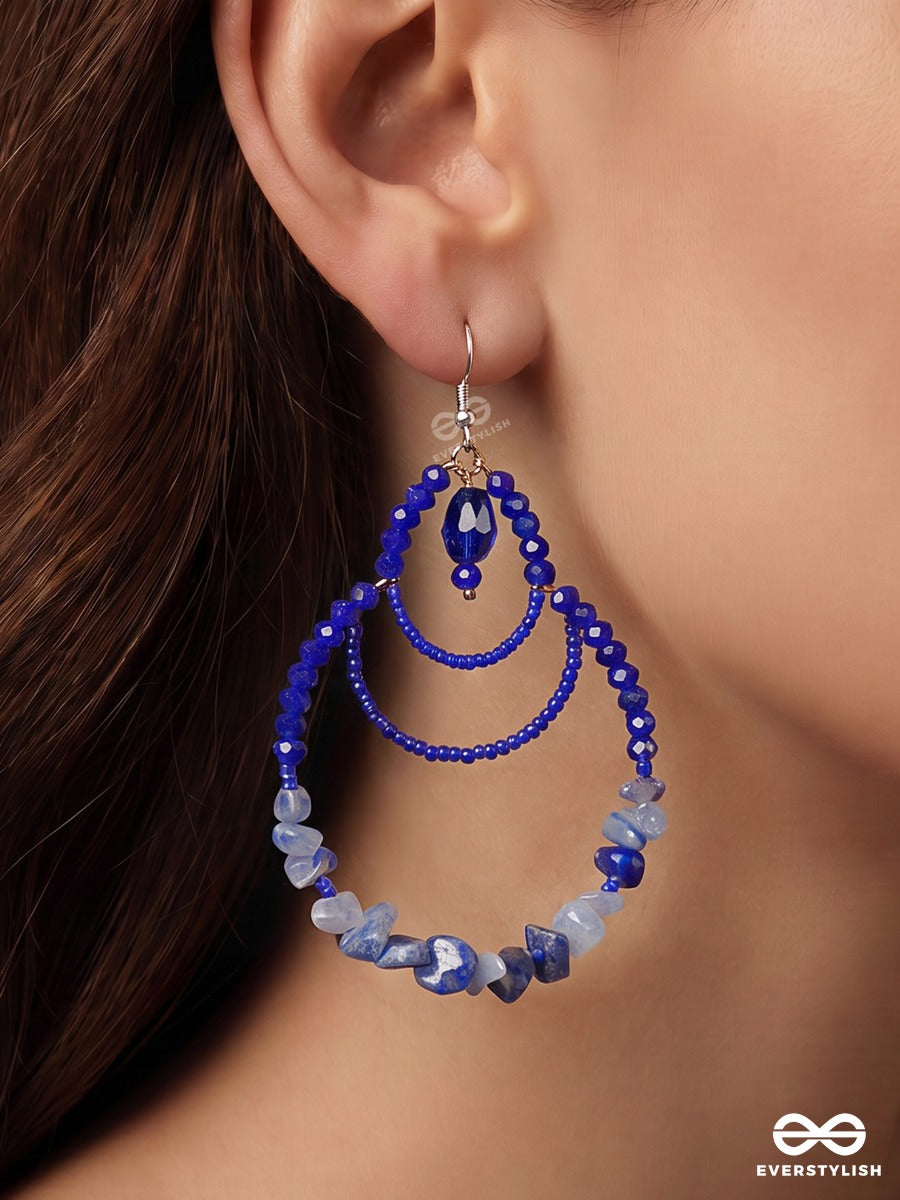 Lapis Breeze – Blue Stone Teardrop Earrings With Cobalt Beads