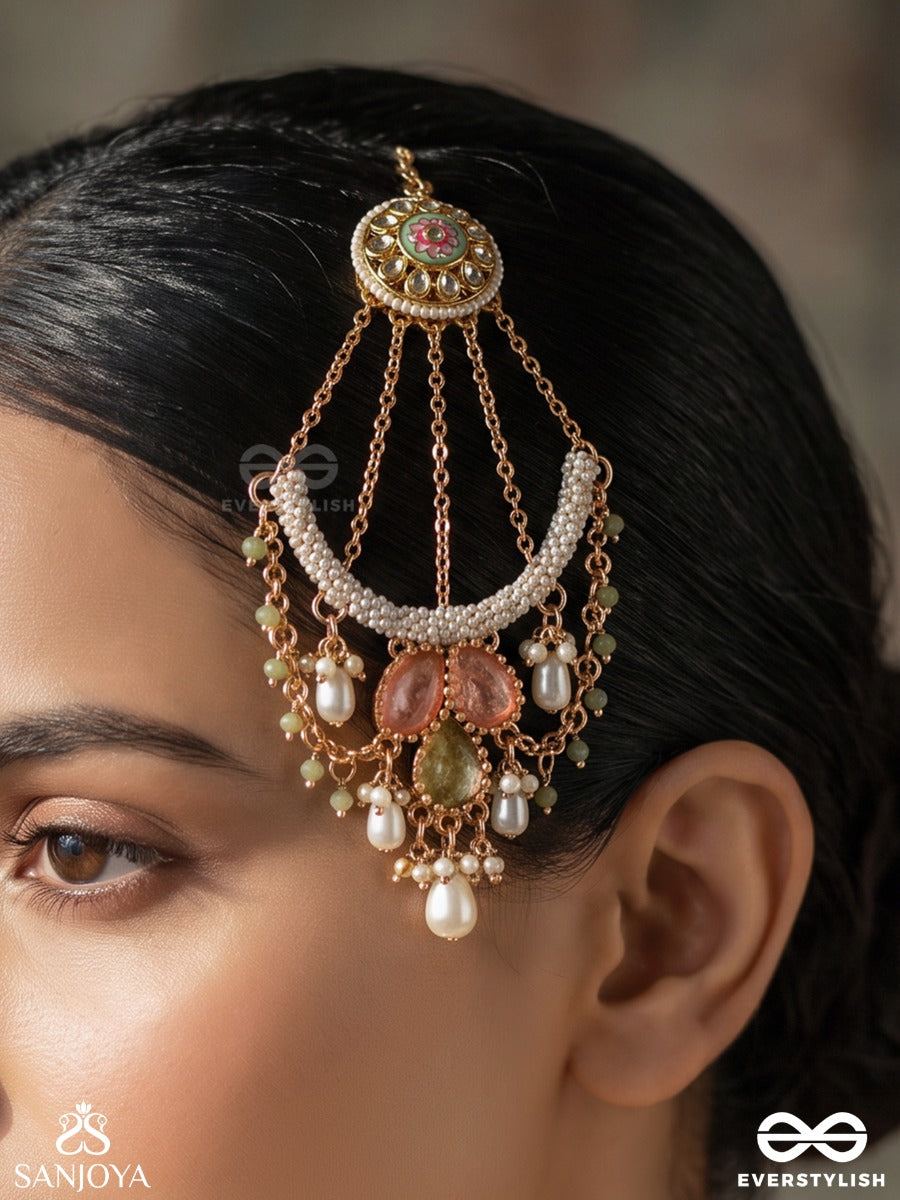 Udyogita – Rising Splendour – Heritage Passa With Floral Kundan Medallion, Pearl Strands, Pastel Stones And Green Bead Accents