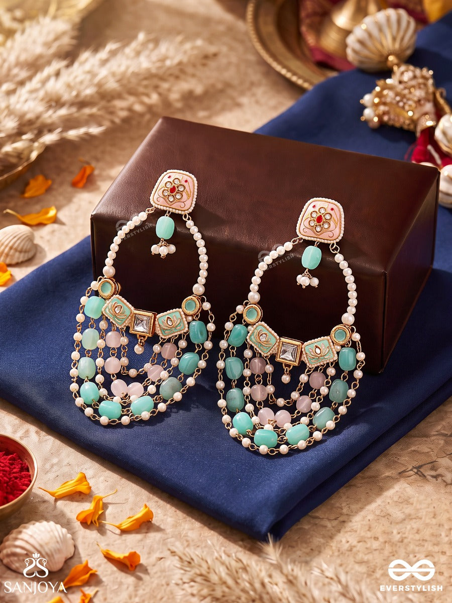 Neelsarita – Blue River – Heritage Earrings With Layered Gem Strands, Meenakari Details, Kundan Motifs And Pearl Accents