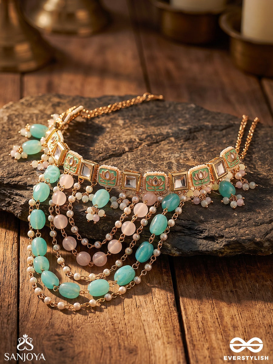 Maralika – Swan-Like Grace – Heritage Choker With Turquoise Oval Beads, Kundan Settings, Layered Pearl Drapes And Floral Accents