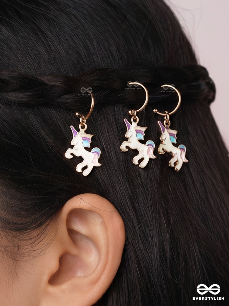 Unicore – Gold-Tone Hair Accessory Set Of 3 With Mini Unicorn Charms