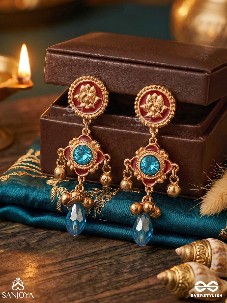 Taraprabha – Starlight Radiance – Heritage Earrings With Hand-Painted Floral Medallion, Meenakari Details And Turquoise Accents