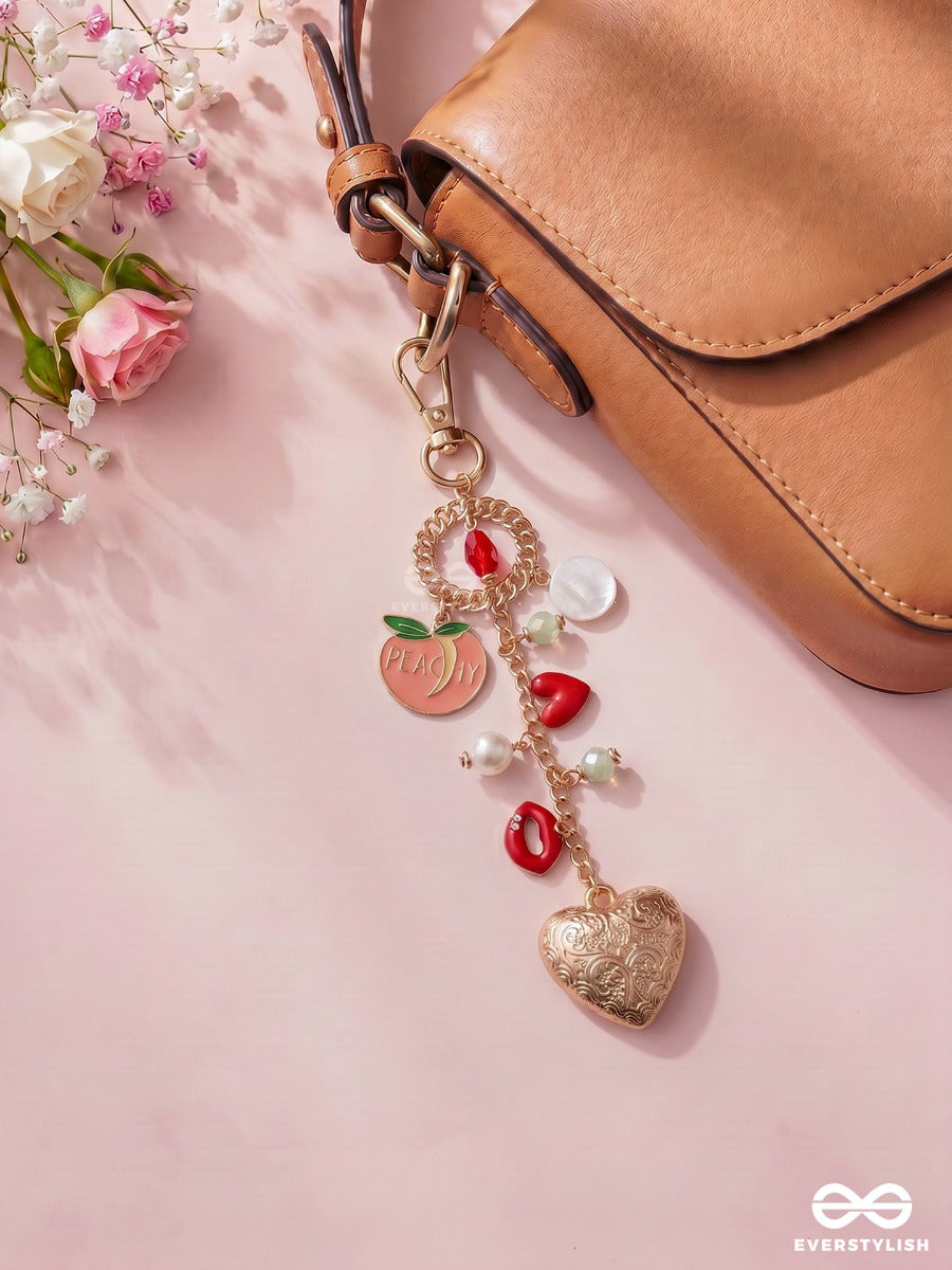 Peach Please – Fruity Bag Charm With Heart And Pearl Accents