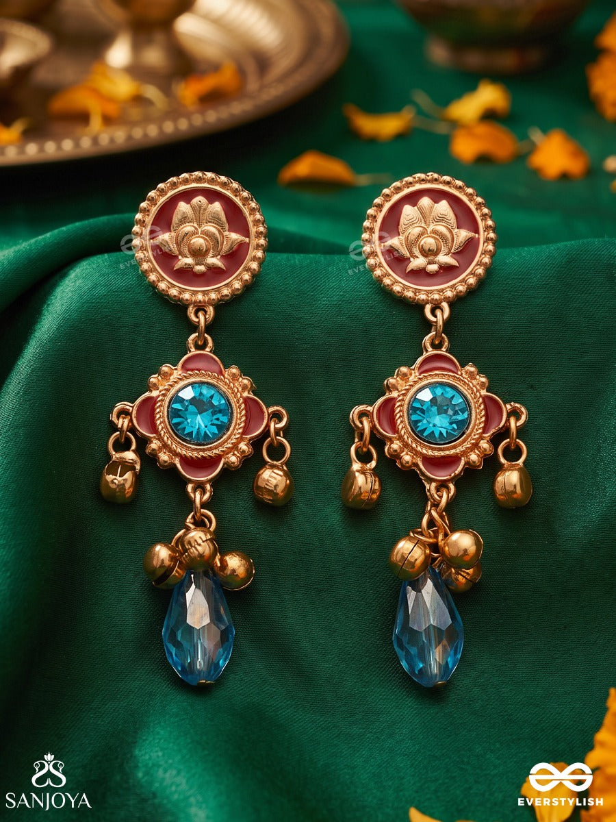 Taraprabha – Starlight Radiance – Heritage Earrings With Hand-Painted Floral Medallion, Meenakari Details And Turquoise Accents