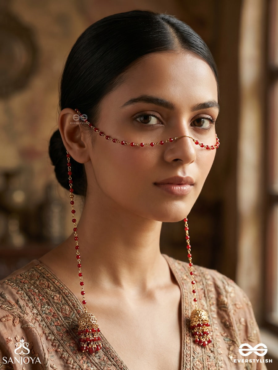 Rangvalli – Creeper Of Colours – Delicate Face Let With Slender Beaded Chains, Twin Side Falls And Dainty Ornamental End Details