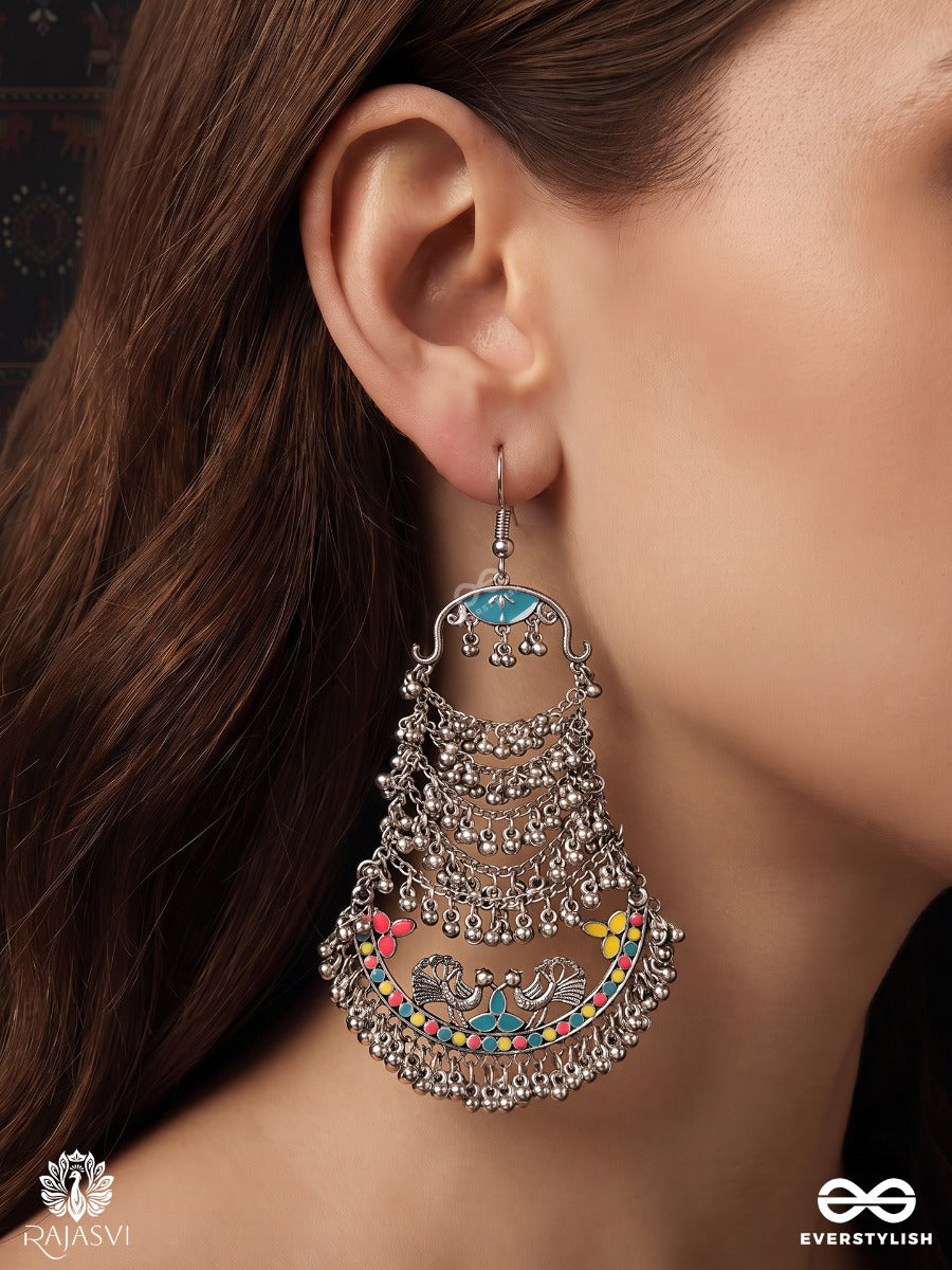 Kalanjali – Oxidised Earrings With Intricate Chainwork, Folk Motifs And Ghungroo Details