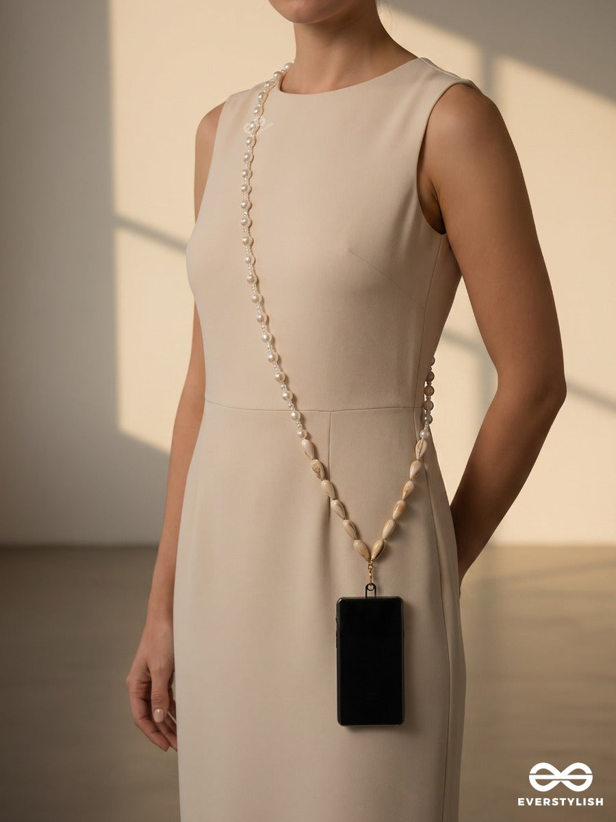 Pearl On Call – Pearl Phone Sling With Natural Shell Details