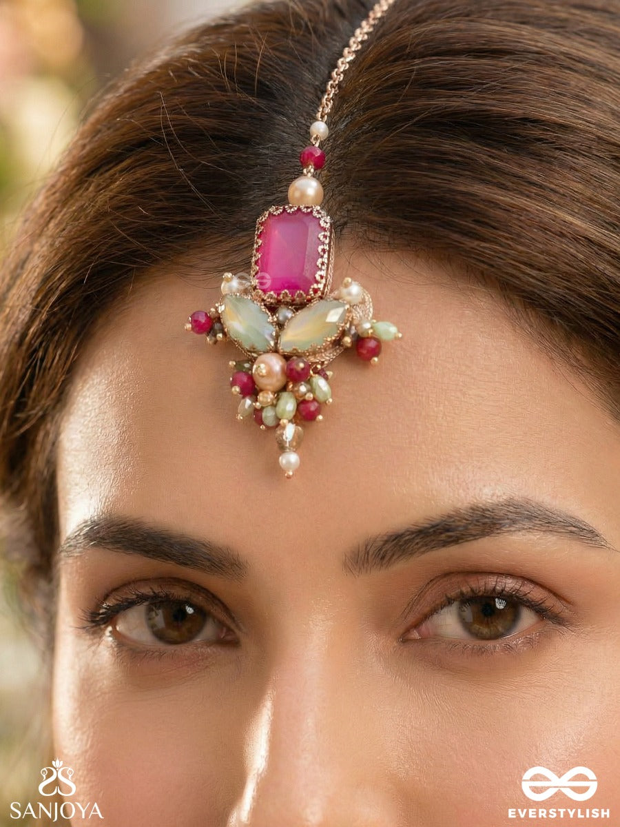 Madhudyana - Garden Of Spring - Stone And Beads Hand Embroidered Maangtika