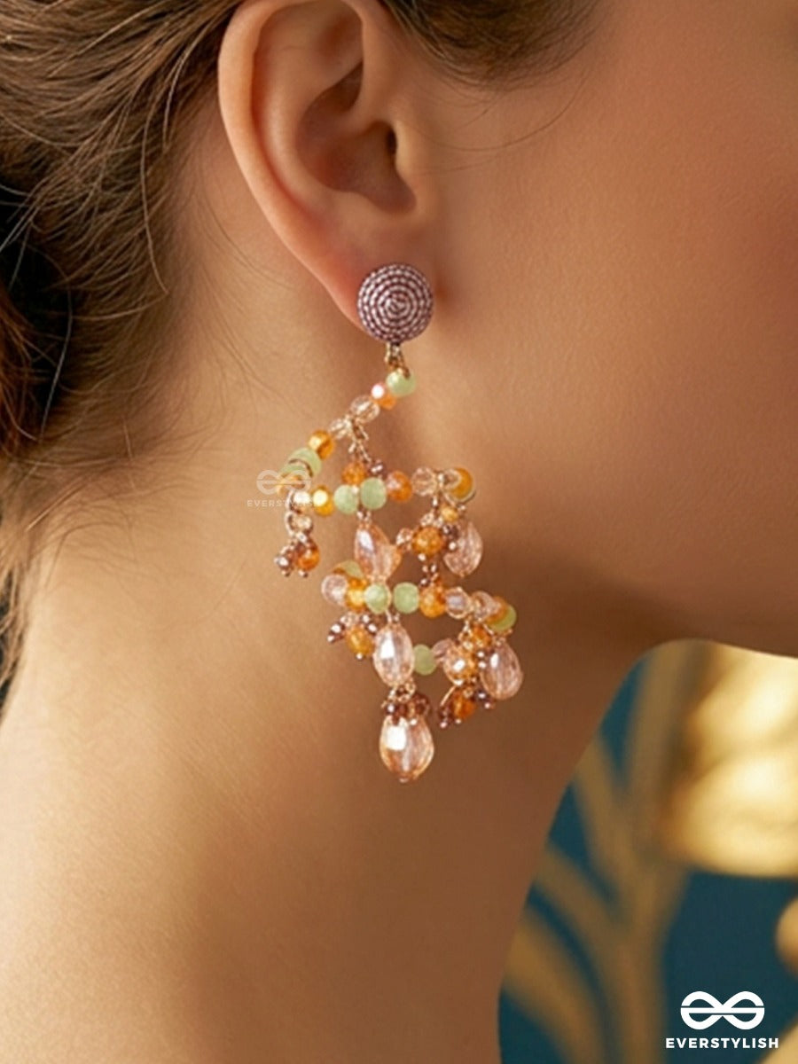 Morning Bloom – Spiral Earring With Champagne Crystal Drops And Pearl Clusters