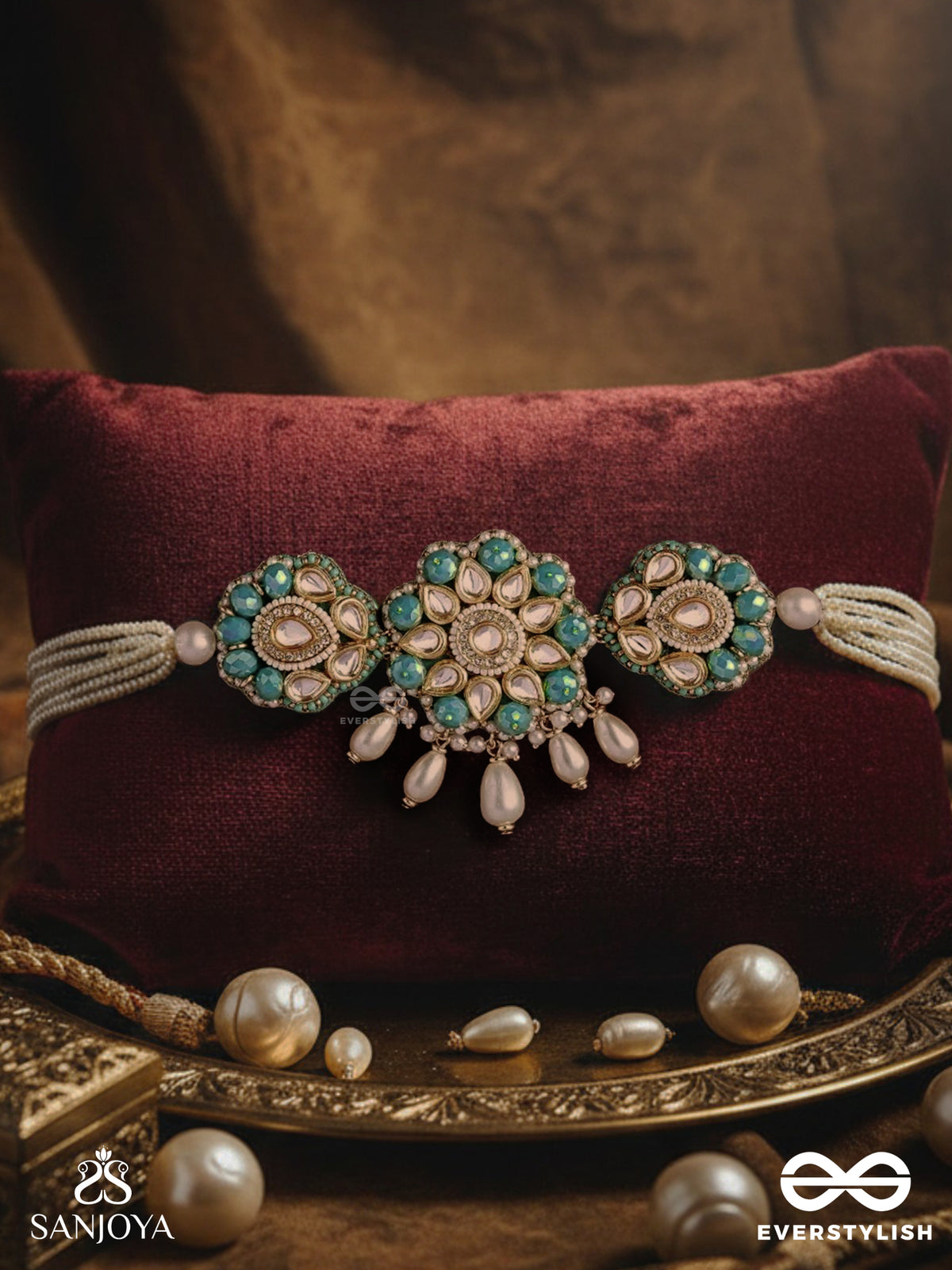 Maugdhya - The Treasured Innocence - Beads, Pearl Drops, Polki And Kundan Finished Hand Embroidered Choker Neckpiece