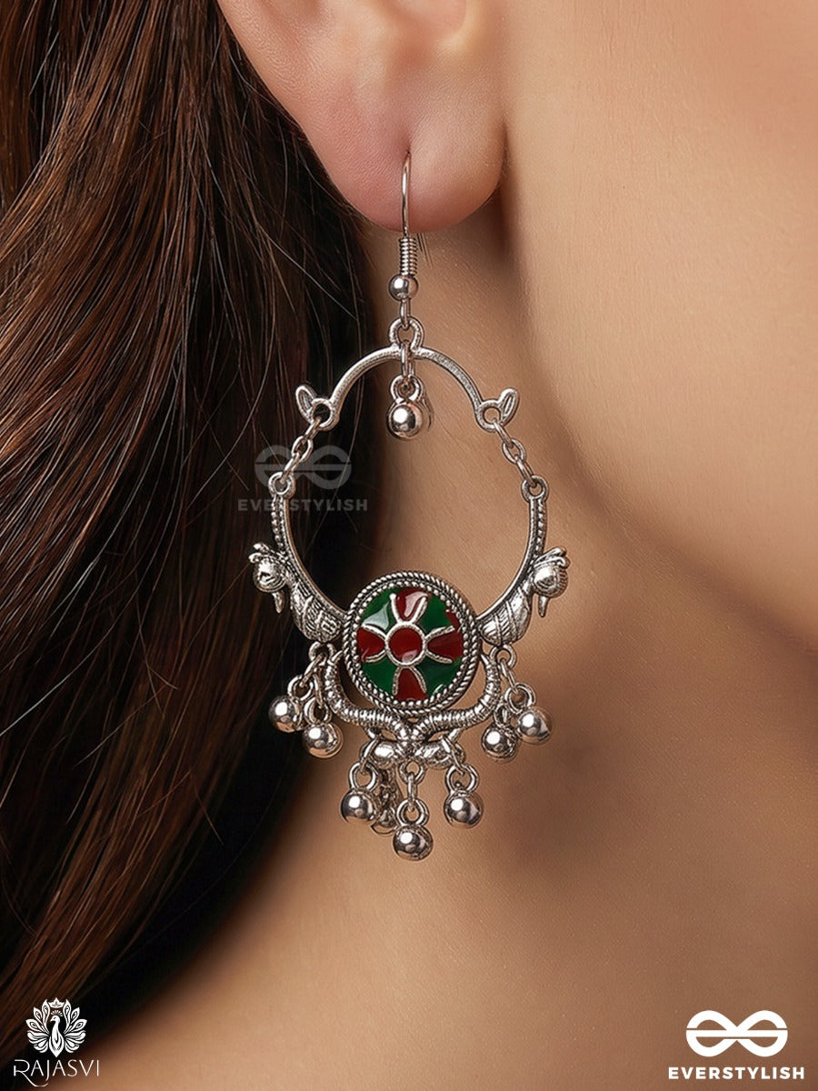 Gulmohar – Oxidised Earrings With Colourful Enamel And Ghungroo Drops
