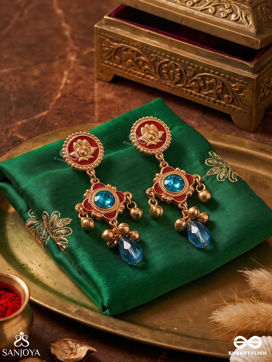 Taraprabha – Starlight Radiance – Heritage Earrings With Hand-Painted Floral Medallion, Meenakari Details And Turquoise Accents