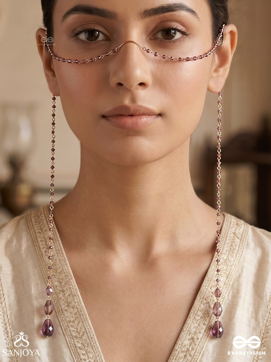 Jamunrekha – Plum Trace – Elegant Face Let With Slender Gold-Tone Chains, Deep Plum Teardrop Side Motifs And Delicate Bead Accents