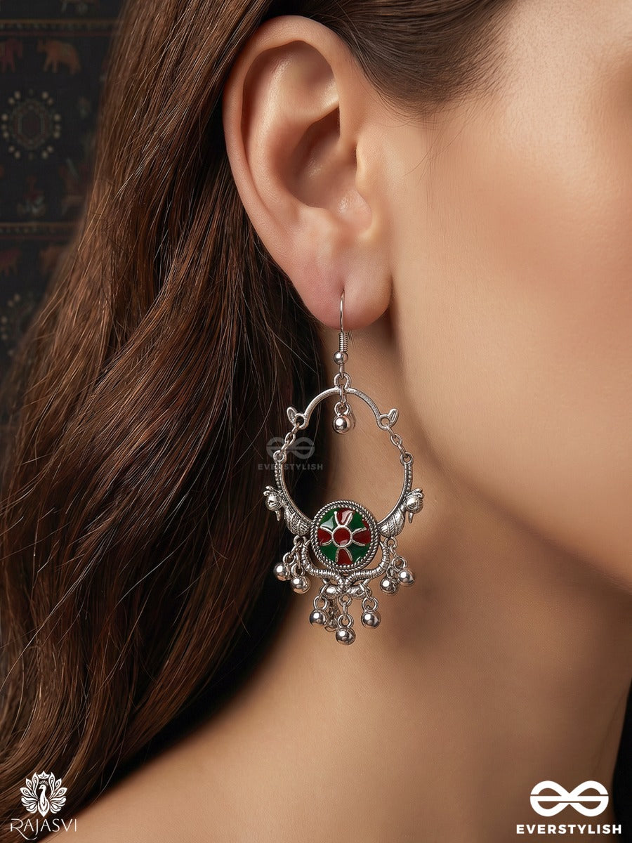 Gulmohar – Oxidised Earrings With Colourful Enamel And Ghungroo Drops
