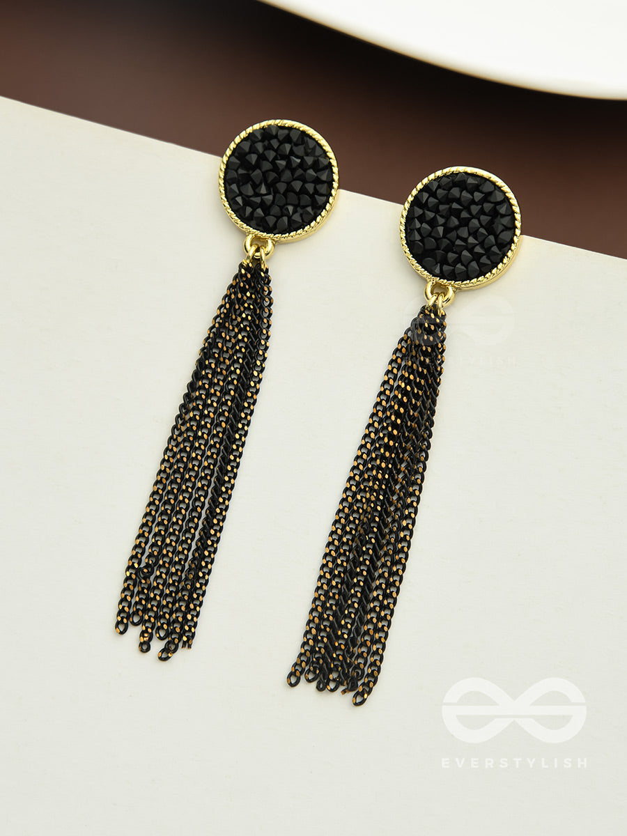 The Raven Cascade- Black And Golden Earrings