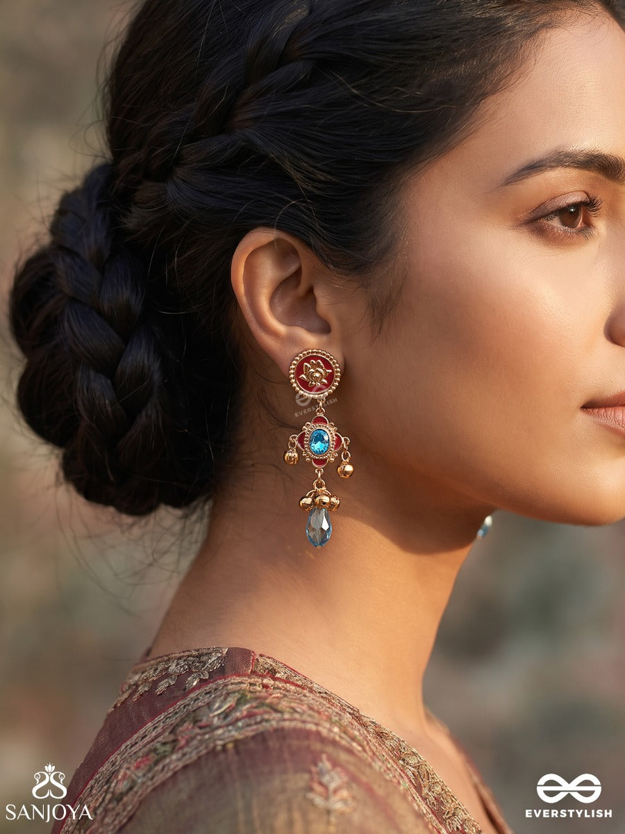 Taraprabha – Starlight Radiance – Heritage Earrings With Hand-Painted Floral Medallion, Meenakari Details And Turquoise Accents