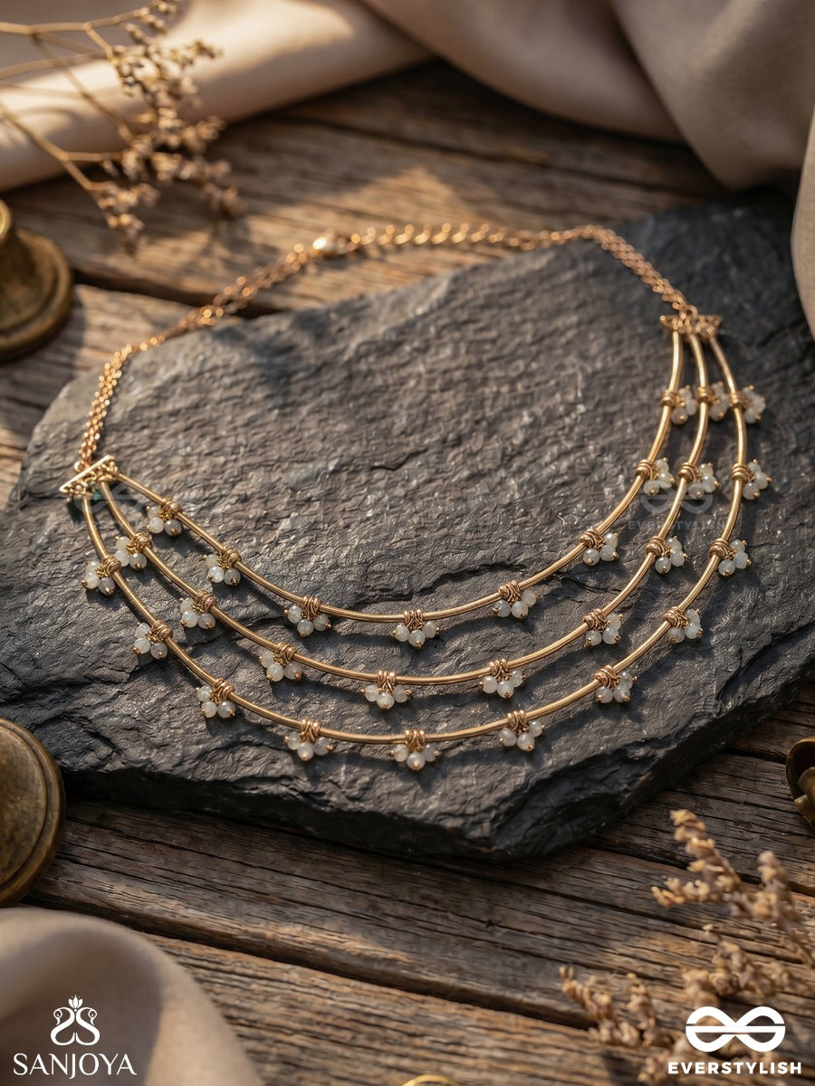 Navyalekha – New Expression – Delicate Layered Choker With Floral Pearl Clusters And Fine Golden Chains