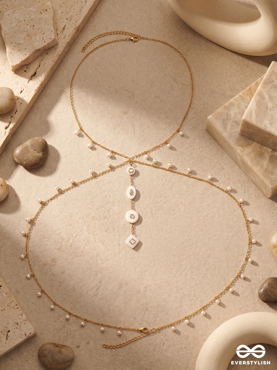Pearl Frost – Delicate Gold-Tone Body Chain With Dainty Tiny Pearl Danglers