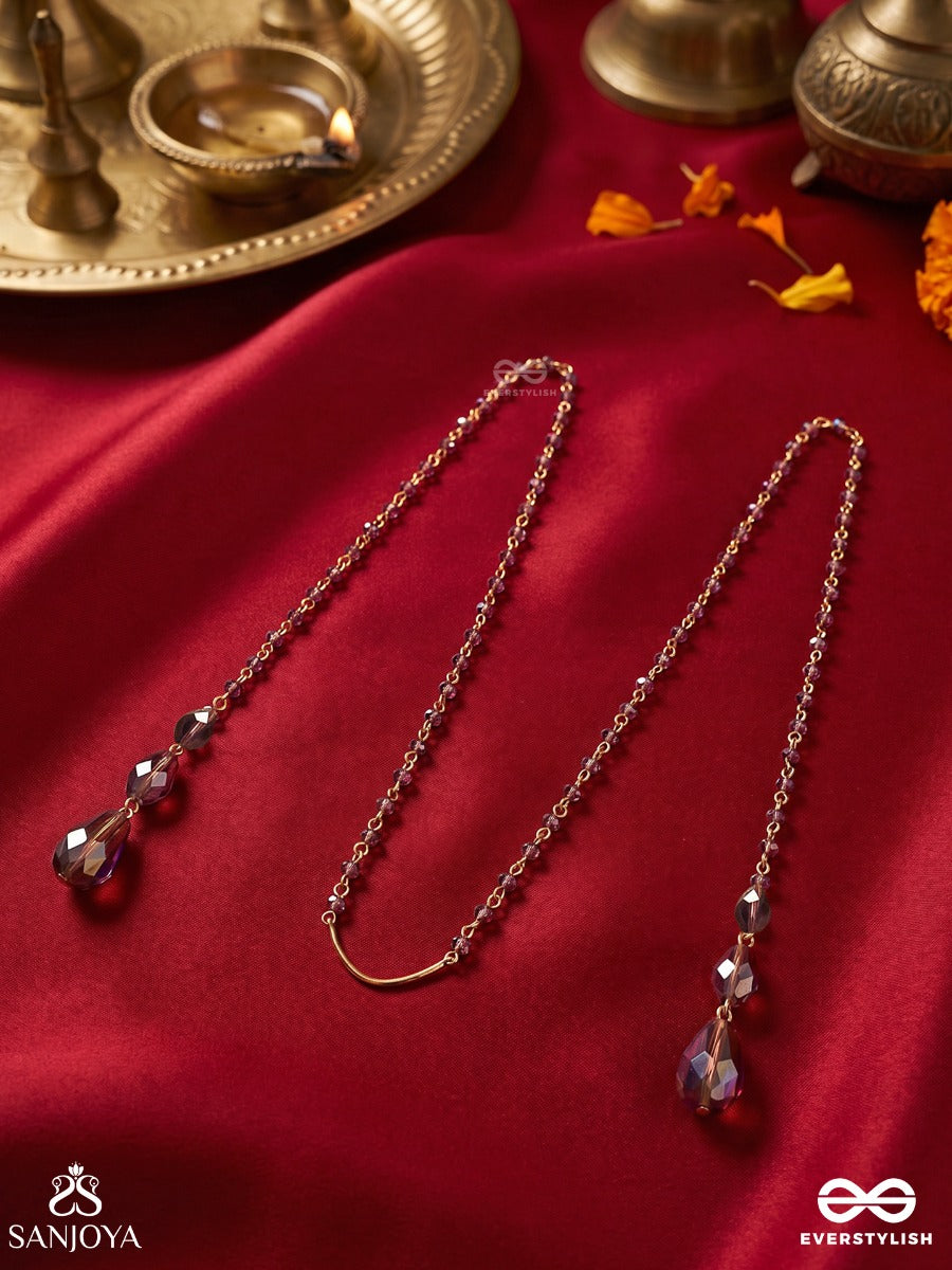 Jamunrekha – Plum Trace – Elegant Face Let With Slender Gold-Tone Chains, Deep Plum Teardrop Side Motifs And Delicate Bead Accents
