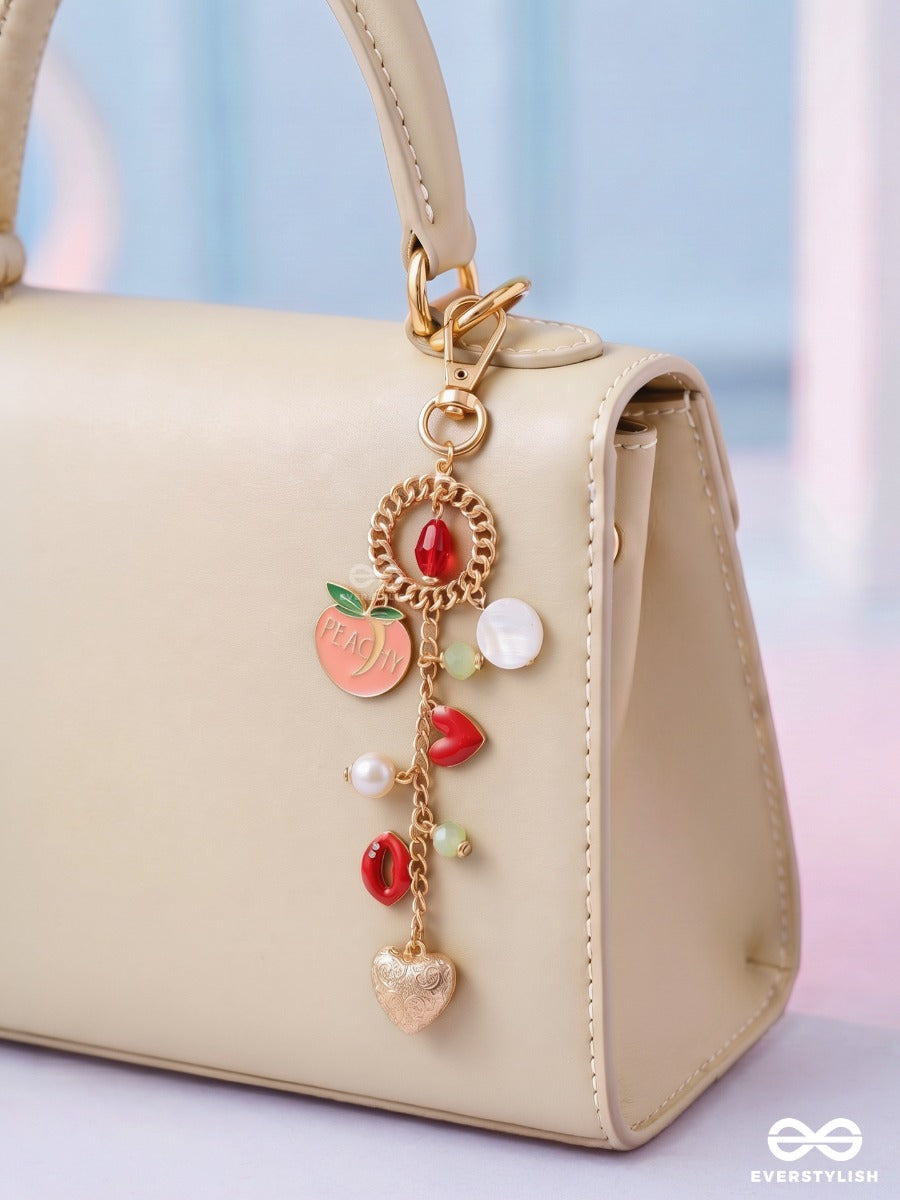 Peach Please – Fruity Bag Charm With Heart And Pearl Accents