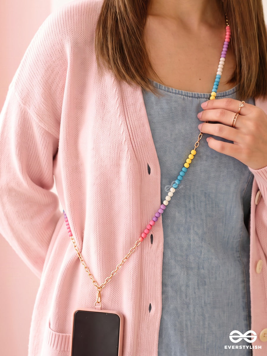Candy Connect – Multicolour Beaded Phone Sling With Gold-Tone Chain