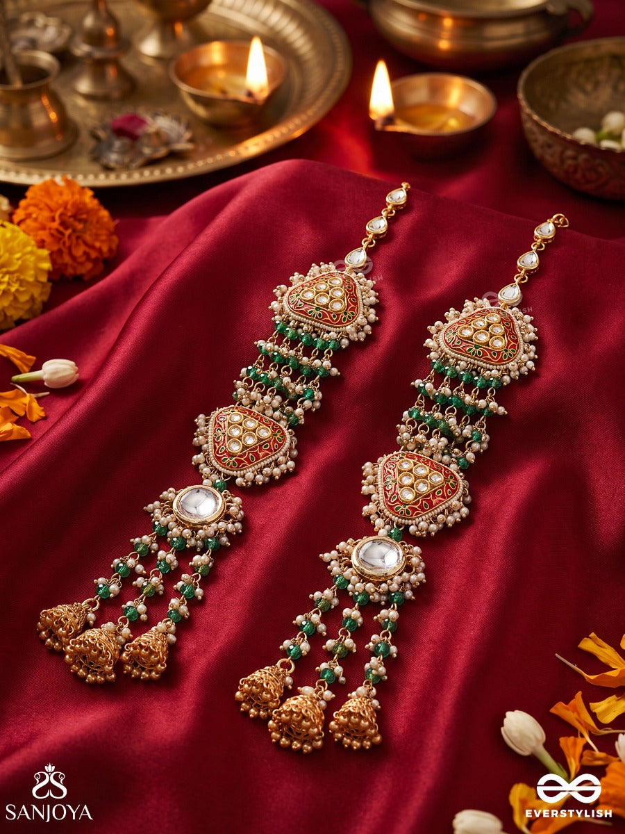 Phulkari – Flower Craft – Heritage Kaanchain Earrings With Floral Motifs, Pearl Accents, Warm Gem Details And Cascading Danglers