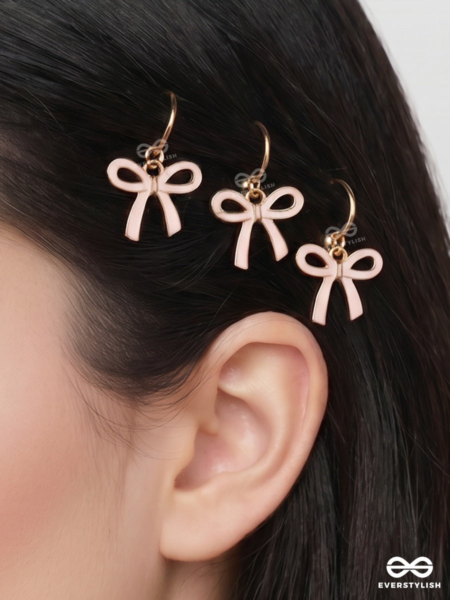 Pretty Loops – Mini Bow Hair Accessory Set Of 3 With Blush Enamel Charms And Gold-Tone Details