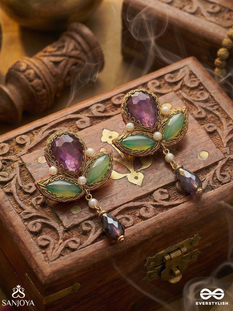 Aabharan - The Royal Ornament - Stones, Beads, Glass And Pearl Drop Embroidered Earrings With Anti-Tarnish Coating
