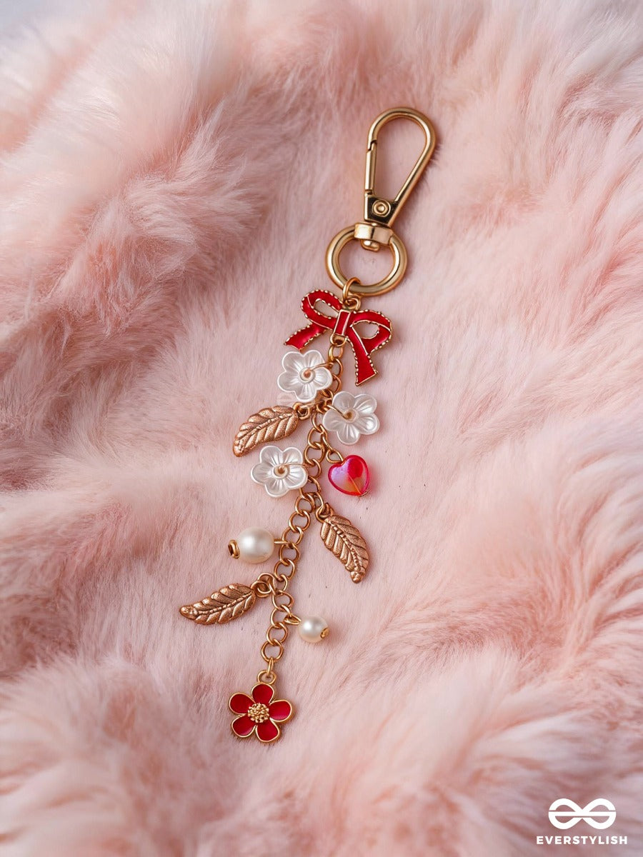 Berry Sweet – Floral Bag Charm With Cherry Red Accents