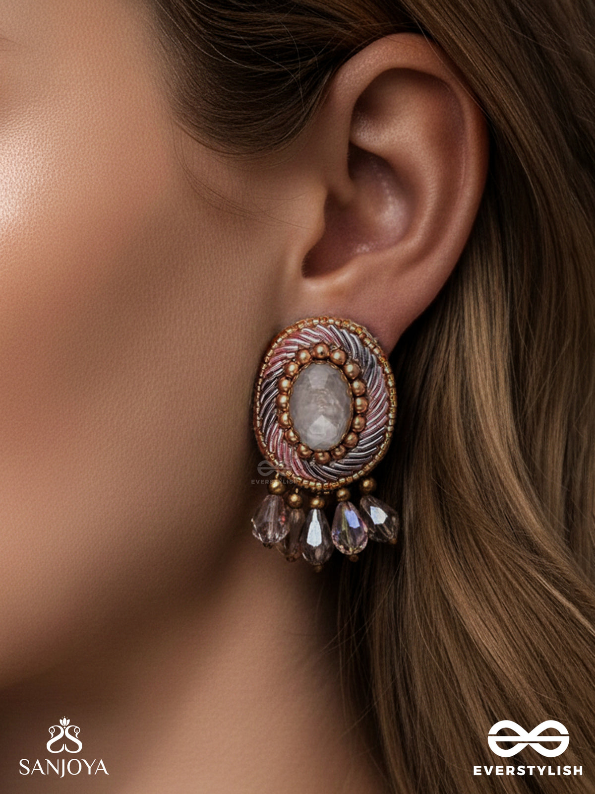 Arkasman- The Crystal Ball- Stones And Beads Embroidered Earrings