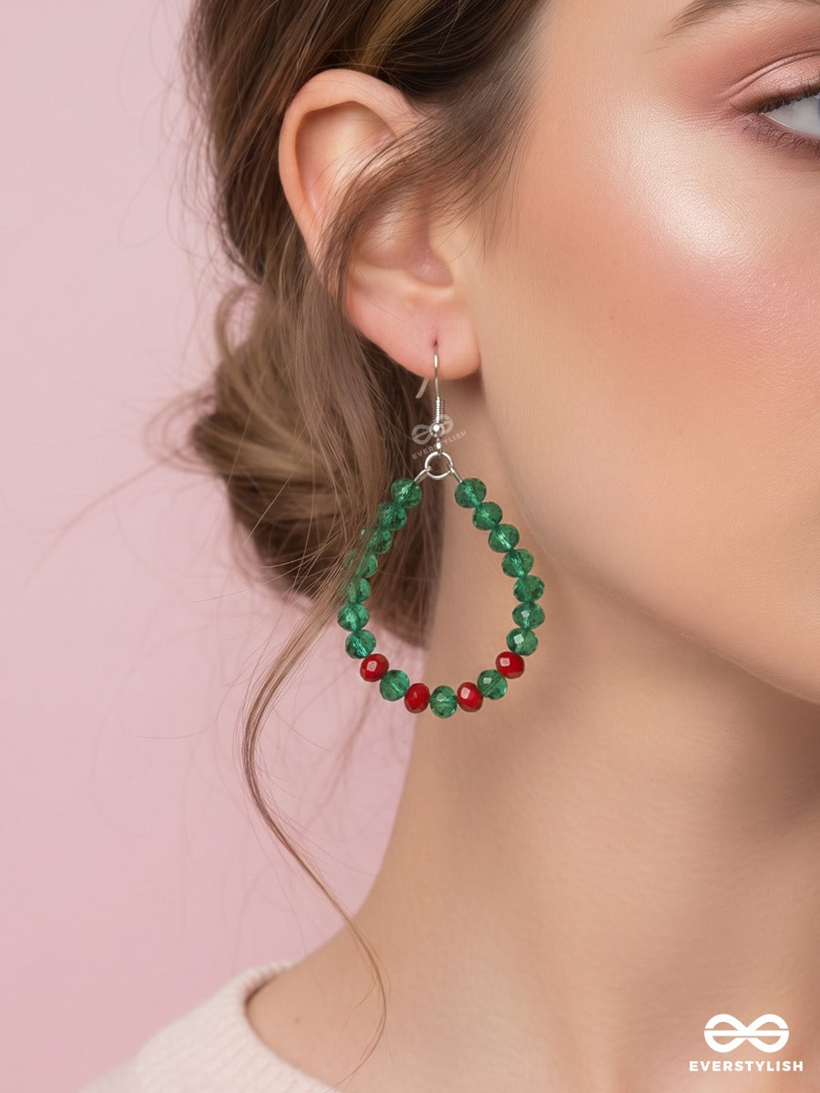 Botanic Ruby – Green Crystal Teardrop Earrings With Ruby Accents