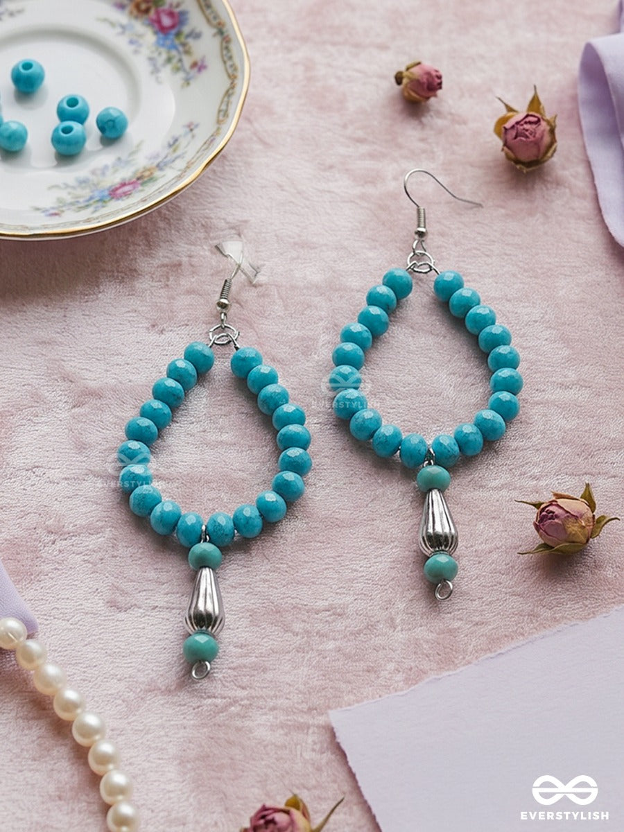 Blue Caravan – Beaded Teardrop Earrings With Antique Silver Cone Drops