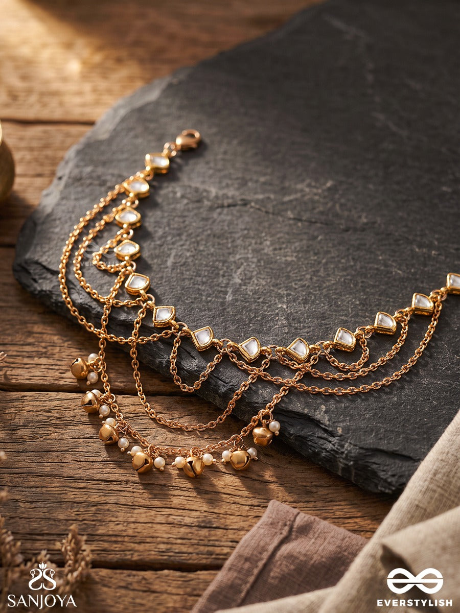 Chandraveni – Moon Braid – Heritage Armlet (Single) With Layered Moon Arches, Pearl Edging, Ghungroo Accents And Golden Detailing