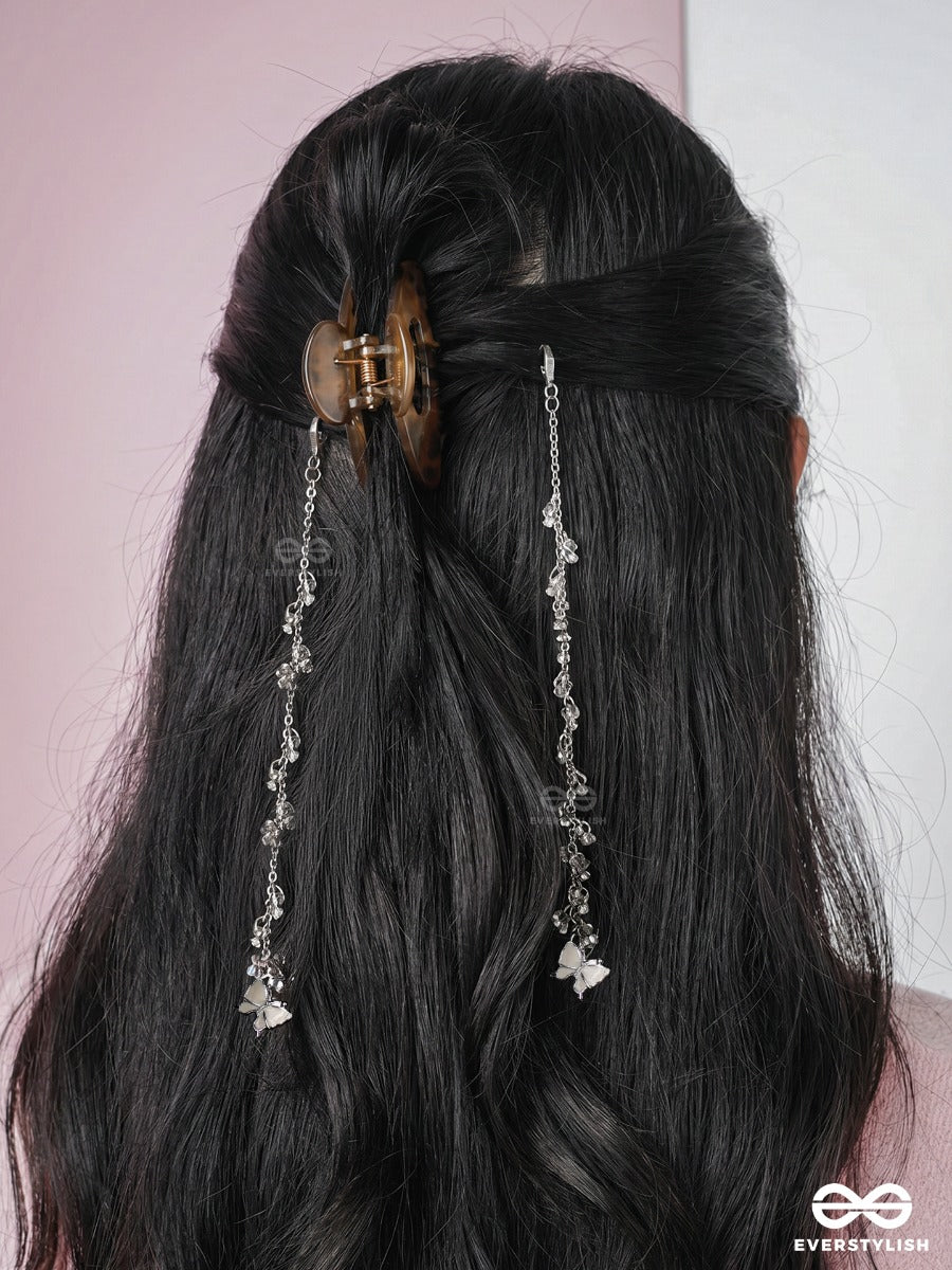 Butterfly Branch – Hair Clip Set Of 2 With Silver Berry Clusters And Butterfly Charms