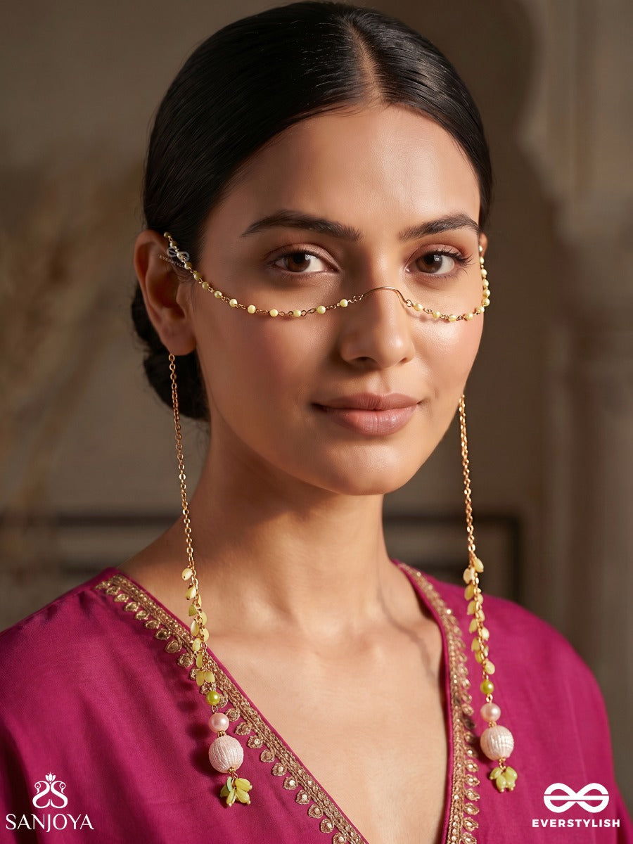 Rosé Whisper – Delicate Face Let With Freshwater Pearls, Floral Links And Blush Bead Drops