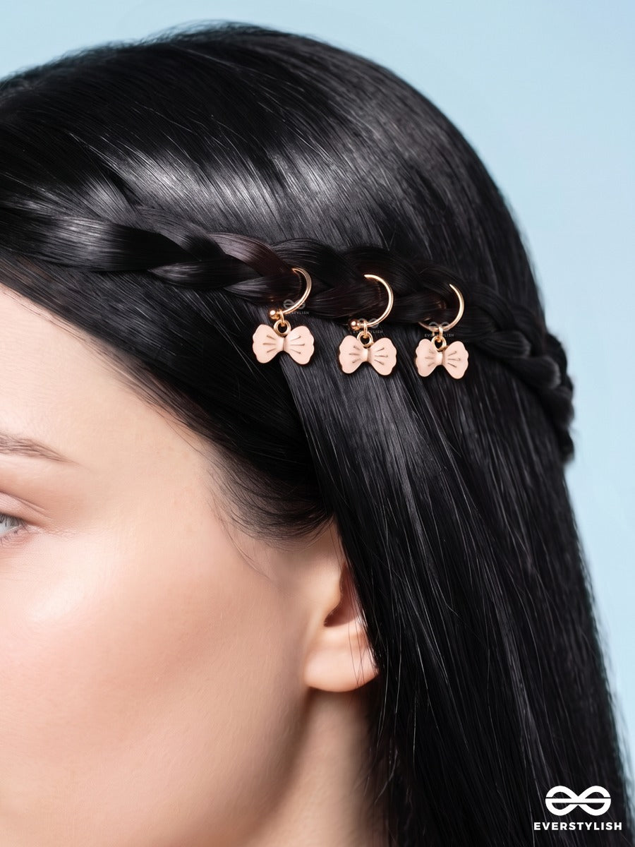 Blush Bows – Gold-Tone Hair Accessory Set Of 3 With Pastel Bow Charms