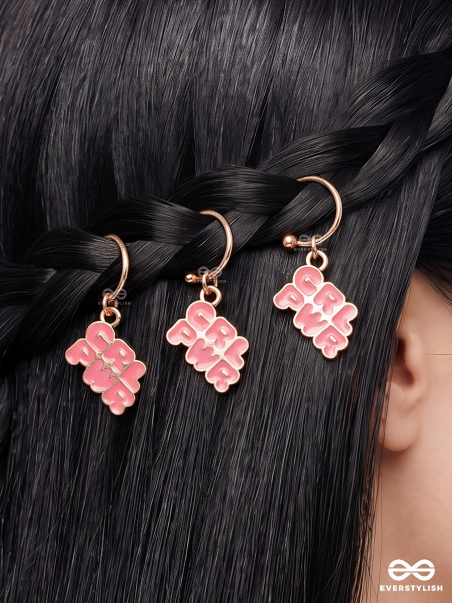 Pink Power – Girl Power Hair Accessory Set Of 3 With Gold-Tone Cuffs