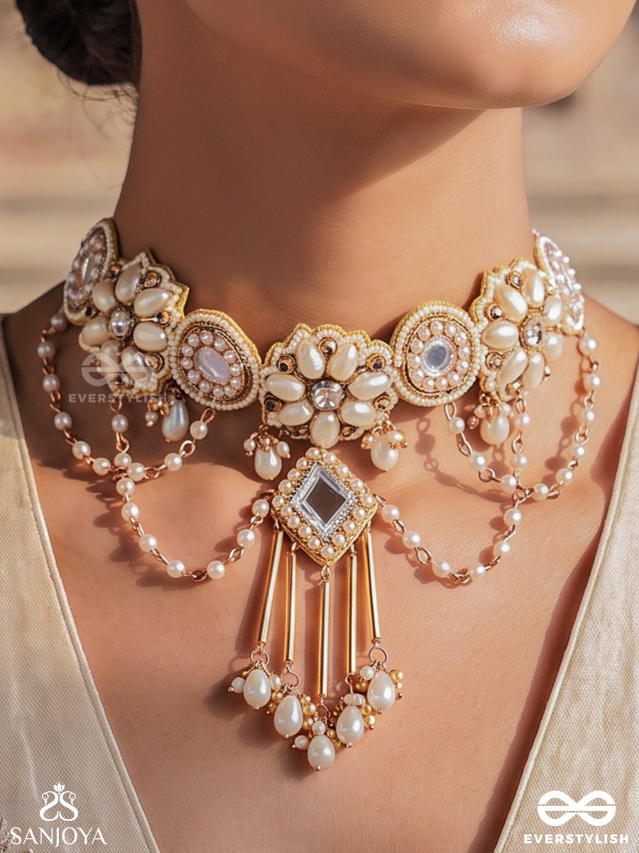 Mehravati – Lady Of Grace – Heritage Necklace With Floral Pearl Clusters, Kundan Medallions And Layered Pearl Chains