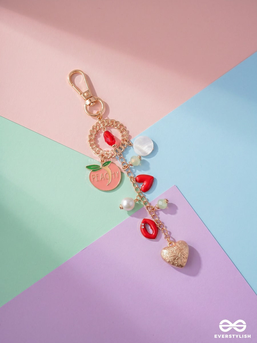 Peach Please – Fruity Bag Charm With Heart And Pearl Accents