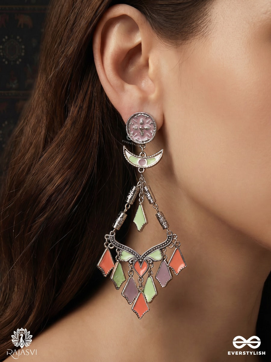 Chitrakala – Oxidised Earrings With Layered Multicolour Diamond-Shaped Drops