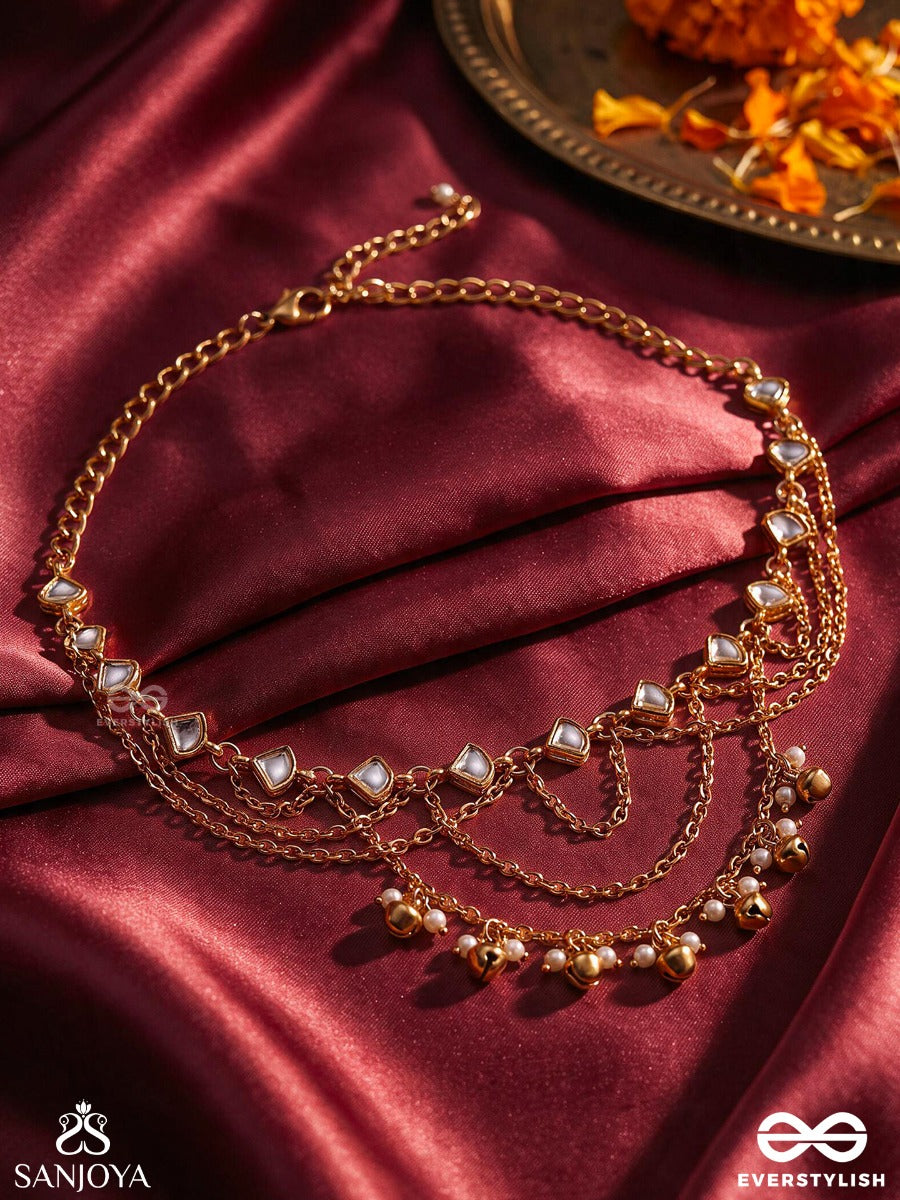 Chandraveni – Moon Braid – Heritage Armlet (Single) With Layered Moon Arches, Pearl Edging, Ghungroo Accents And Golden Detailing