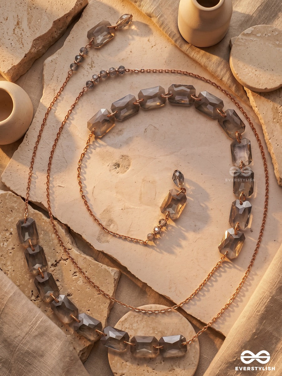 Ice Shimmer – Multiway Chain With Faceted Clear Crystal Beads That Can Be Styled As Necklace; Scarf-Style Necklace; Waist Chain; Knot Necklace