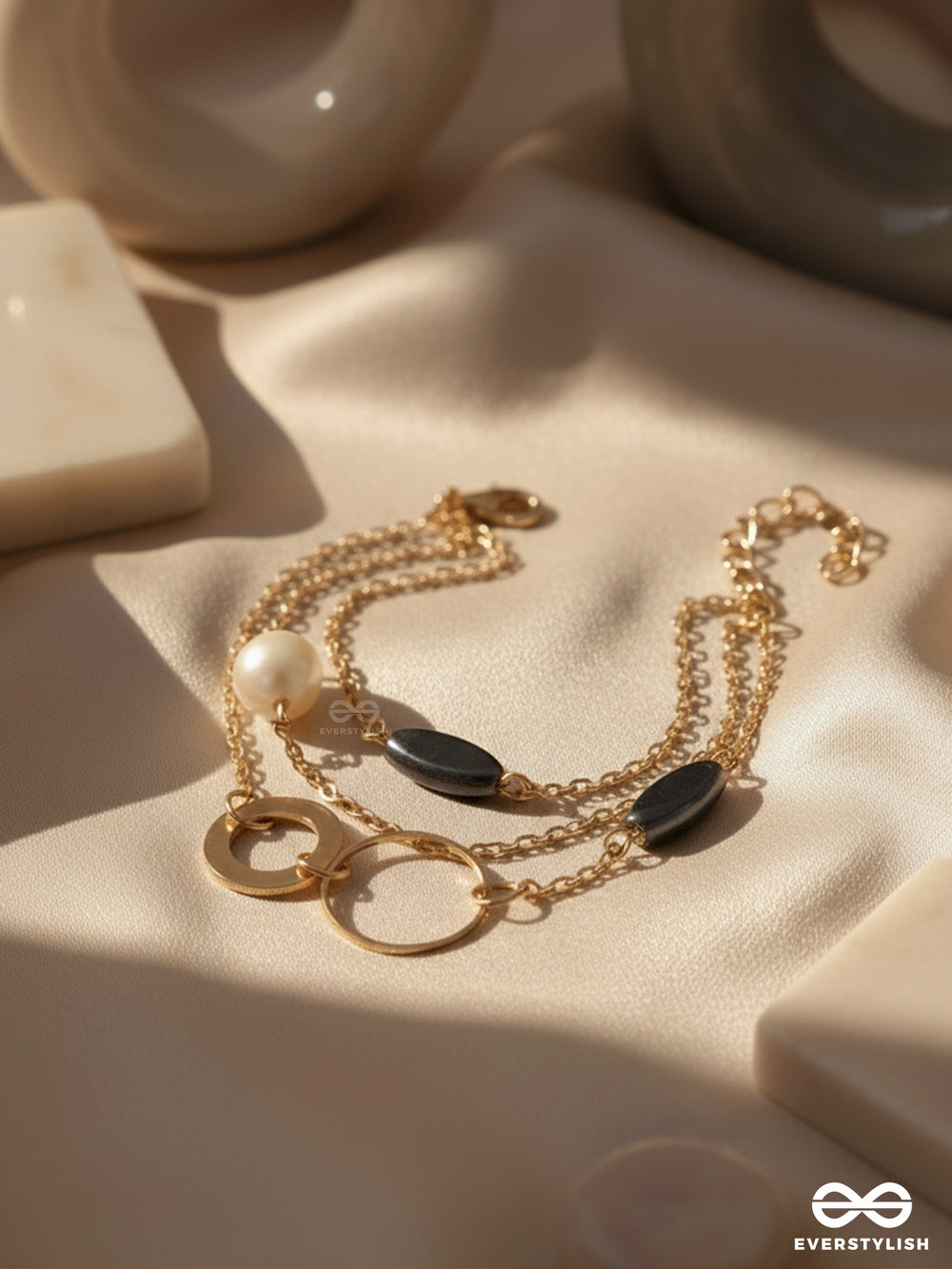 Day 'N' Nite- Pearl And Stones Studded Golden Bracelet